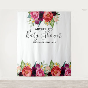 Baby shower pink flowers white photo backdrop tapestry