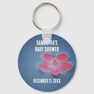 Baby Shower Pink Fower Blue Water Keepsake Key Ring