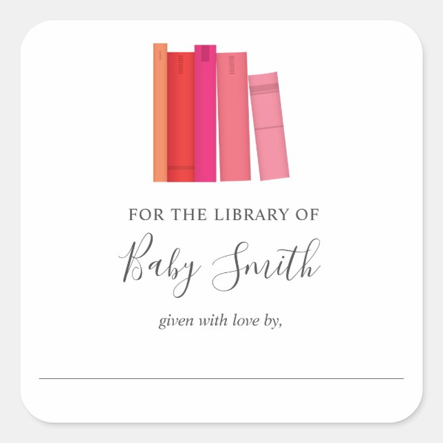 Baby Shower Pink Girl Bookplate Sticker (Front)