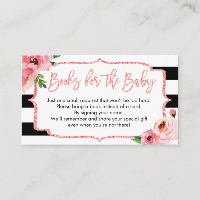 Baby Shower Pink Girl Bring A Book Request Card (Front)