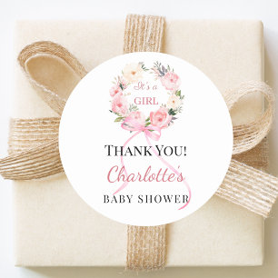 Baby Shower pink girl florals wreath thank you Classic Round Sticker