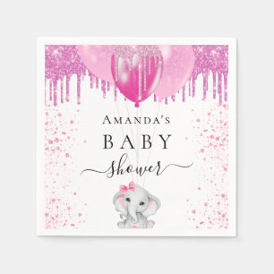 Baby Shower pink glitter elephant girl balloons Napkin