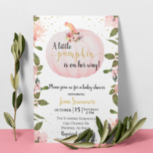 Baby Shower Pink Glitter Girl Pumpkin Fall Autumn Invitation