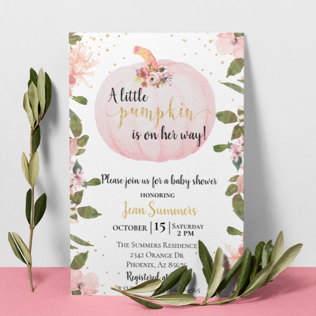 Baby Shower Pink Glitter Girl Pumpkin Fall Autumn Invitation (Creator Uploaded)