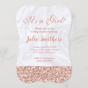 Baby Shower Pink Glitter White Marble Elegant Invitation