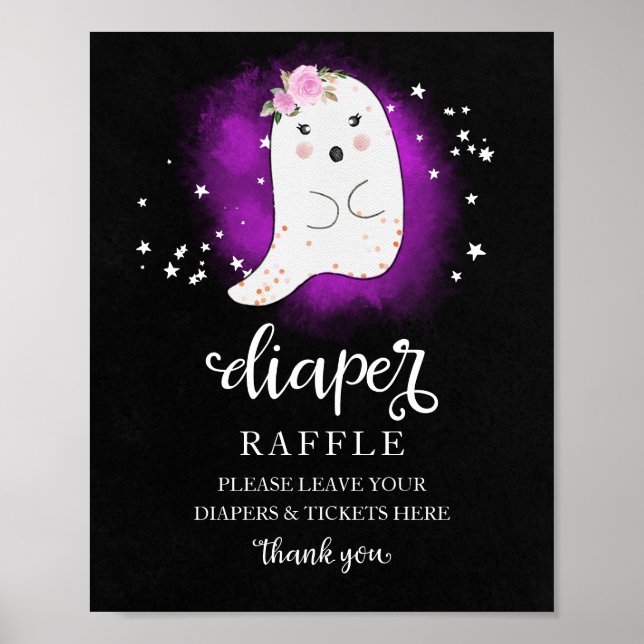 Baby Shower Pink Gold Diaper Raffle Game Sign (Front)