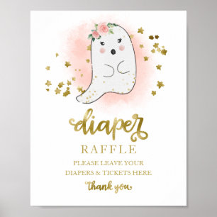 Baby Shower Pink Gold Diaper Raffle Game Sign
