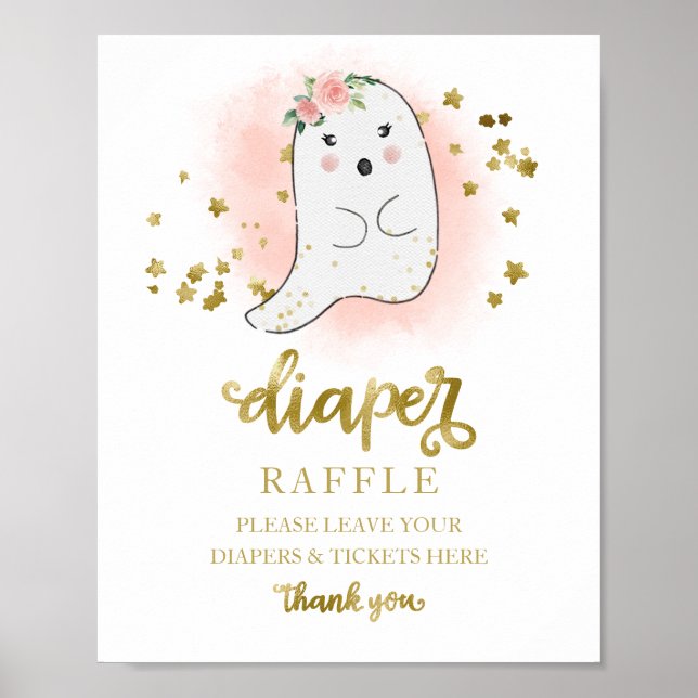 Baby Shower Pink Gold Diaper Raffle Game Sign (Front)