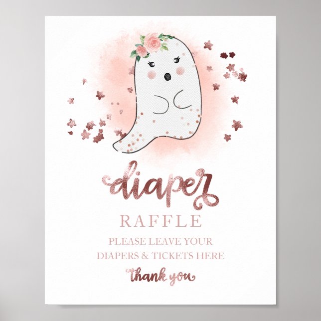 Baby Shower Pink Gold Diaper Raffle Game Sign (Front)