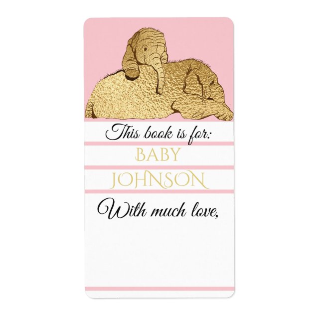 Baby Shower Pink Gold Elephant Bookplate Sheet 8 (Front)