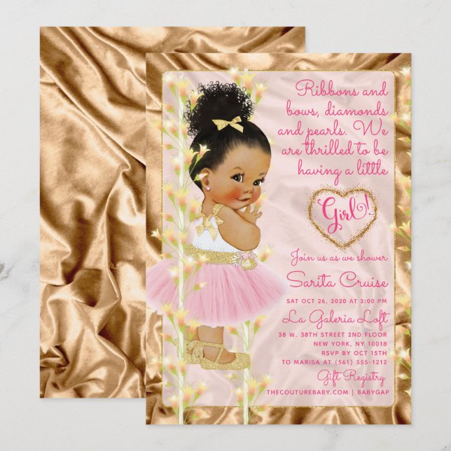 Baby Shower Pink & Gold Invitation (Front/Back)