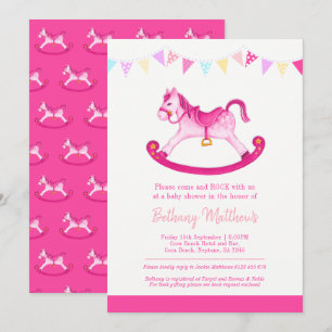 Baby shower pink hobby horse buntings invitations