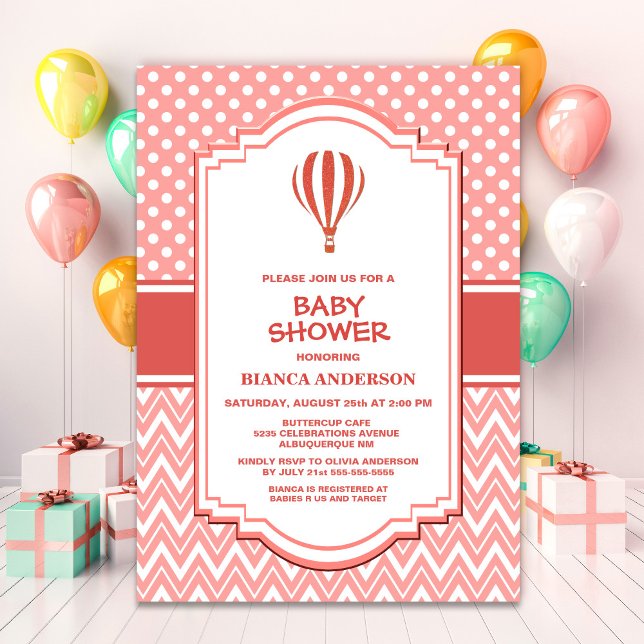 Baby Shower Pink Hot Air Balloon Invitation (Creator Uploaded)