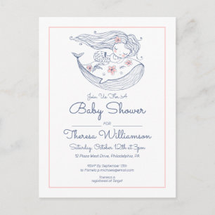 Baby Shower Pink Little Girl Mermaid Invitation Postcard