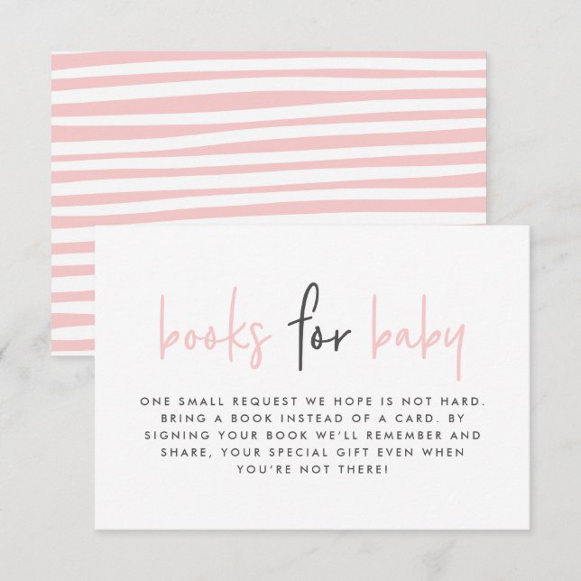 Baby shower pink modern books for baby enclosure card (Front/Back)