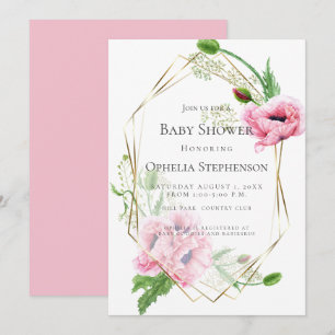 BABY SHOWER   Pink Poppies Invitation