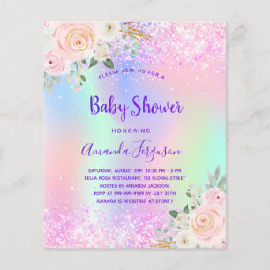 Baby Shower pink purple floral invitation