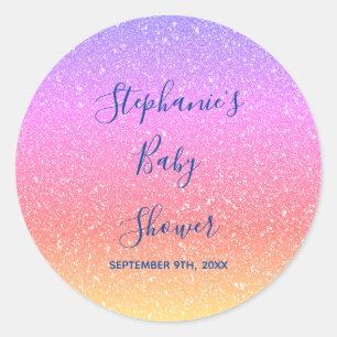 Baby Shower Pink Purple Glitter Custom Cute 2021 Classic Round Sticker