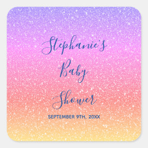 Baby Shower Pink Purple Glitter Custom Cute 2021 Square Sticker