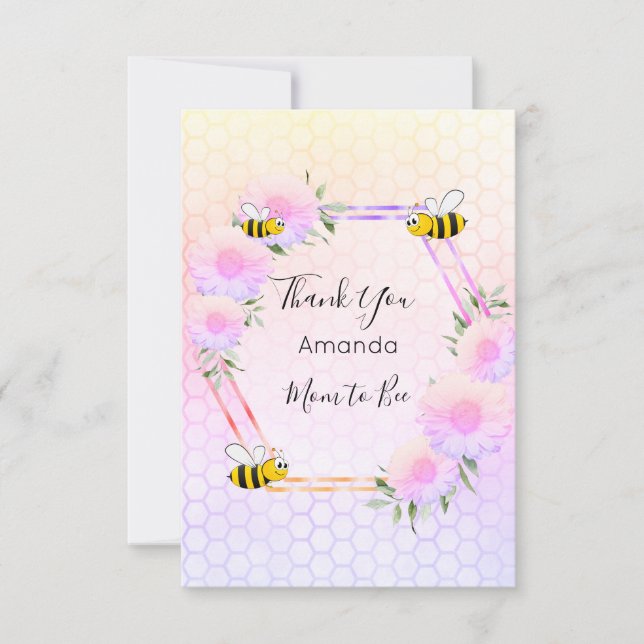 Baby shower pink purple pastels florals  thank you card (Front)