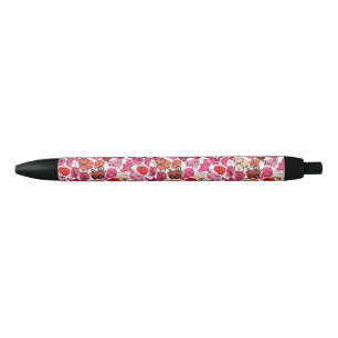 Baby shower pink red cute pattern black ink pen