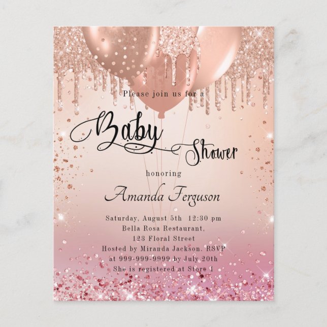 Baby Shower pink rose gold budget invitation Flyer (Front)