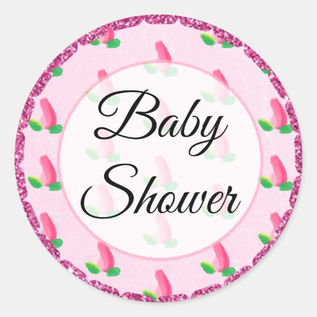 Baby Shower Pink Rosebud Stickers (Front)