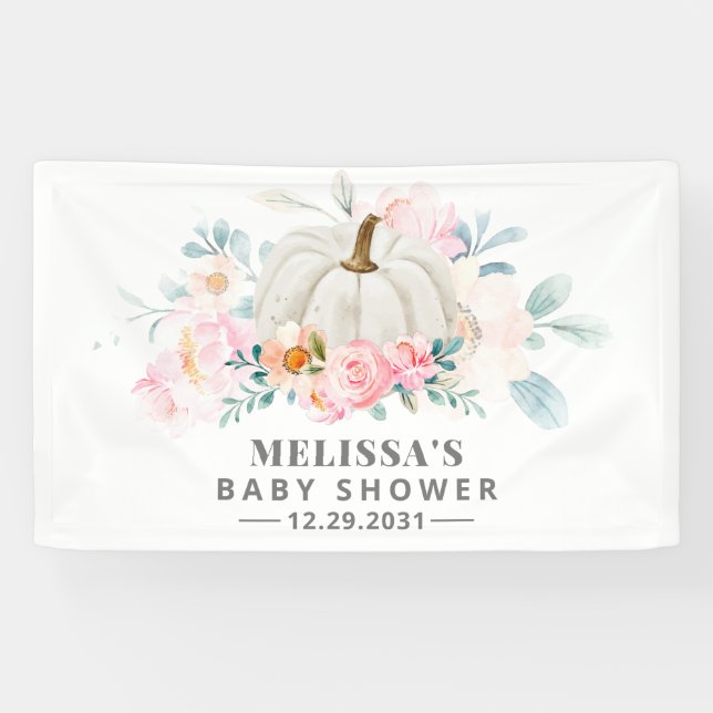 Baby Shower Pink Roses Floral Pumpkin Banner (Horizontal)