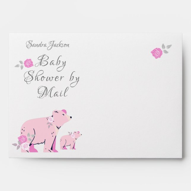 baby shower Pink Roses Pink Mama Bear and Cub  Envelope (Front)