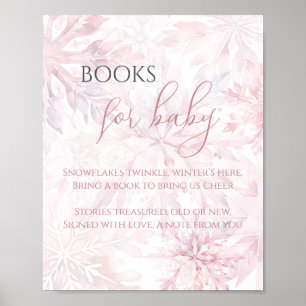 Baby Shower Pink Snowflake Books for Baby Poster