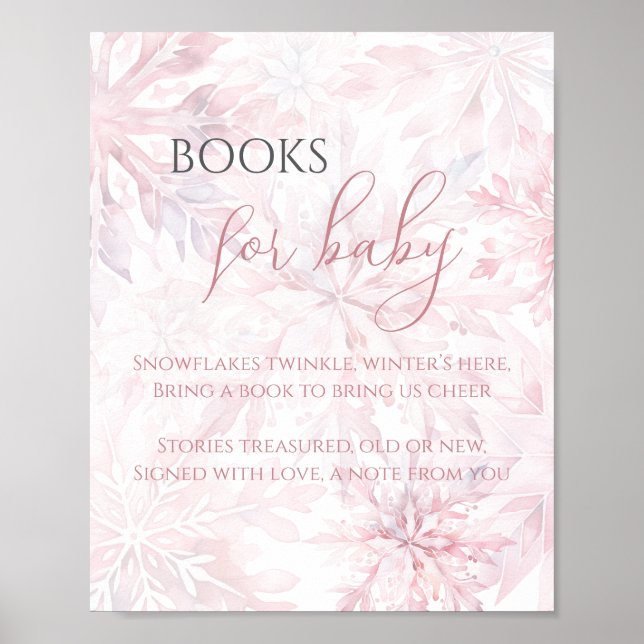 Baby Shower Pink Snowflake Books for Baby Poster (Front)