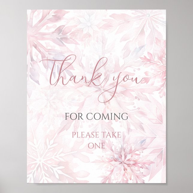 Baby Shower Pink Snowflake Thank You for Coming Poster (Front)