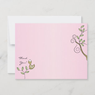 Baby Shower Pink Thank You Card, "Gold Birds"