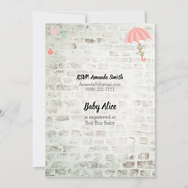 Baby Shower Pink Umbrella Distressed Invitation (Back)