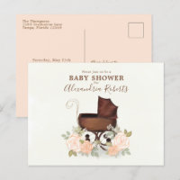 Baby Shower Pink Watercolor Elegant Floral Buggy