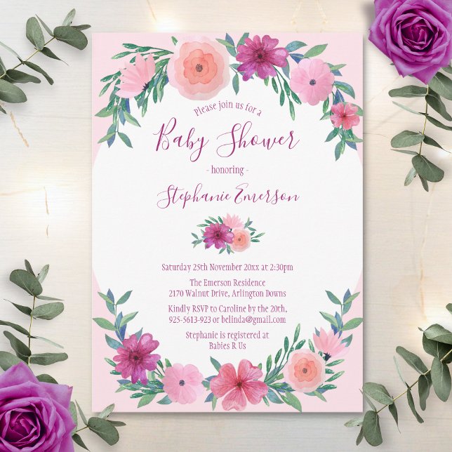 Baby Shower Pink Watercolor Floral Invitation (Creator Uploaded)
