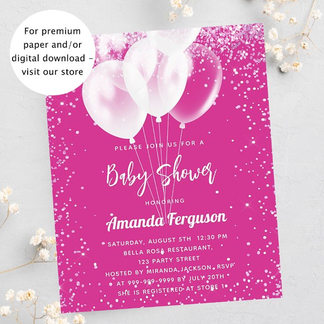 Baby Shower pink white balloons budget invitation Flyer (Creator Uploaded)