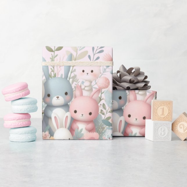 Baby Shower Pink Woodland Animals Wrapping Paper (Baby Shower)