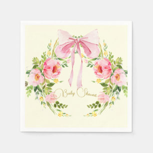 Baby Shower Pink Yellow Floral Crest Regency Bow  Napkin