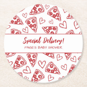 Baby Shower Pizza Party Italian Special Delivery Round Paper Coaster