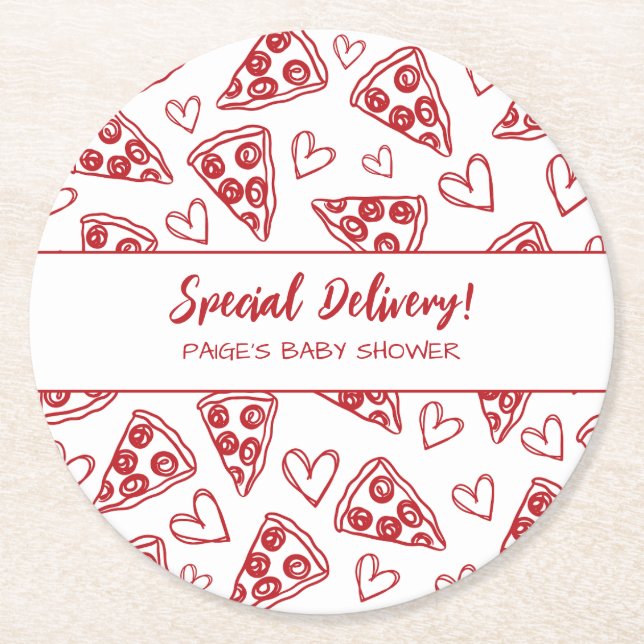 Baby Shower Pizza Party Italian Special Delivery Round Paper Coaster (Front)