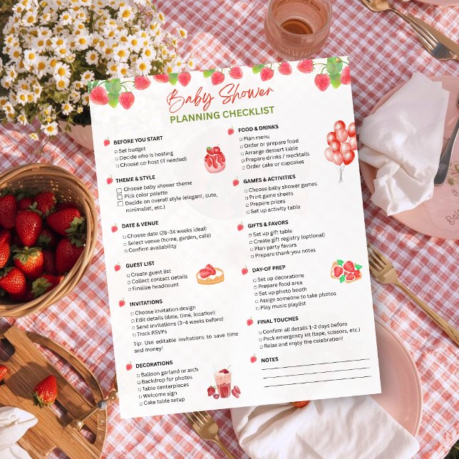 Baby Shower Planning Checklist | Strawberry Theme (Creator Uploaded)