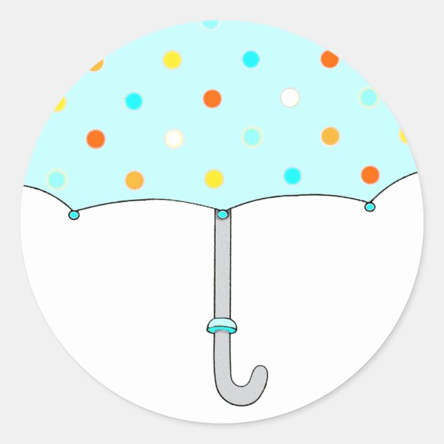 Baby Shower Polka Dot Umbrella Classic Round Sticker (Front)