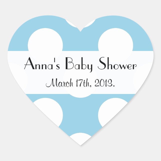Baby Shower - Polka Dots (Dotted Pattern) - Blue Heart Sticker (Front)