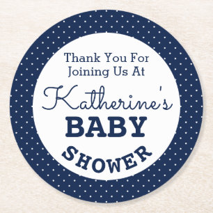 Baby Shower Polka Dots Round Paper Coaster