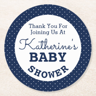 Baby Shower Polka Dots Round Paper Coaster