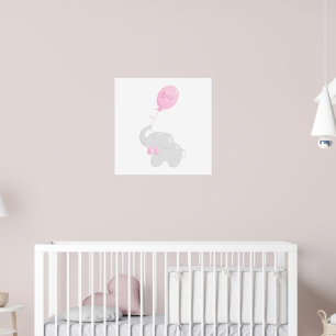 Baby shower poster with elephant and pink balloon