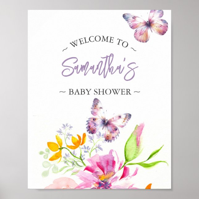 Baby Shower Posters Butterfly Welcome Sign (Front)