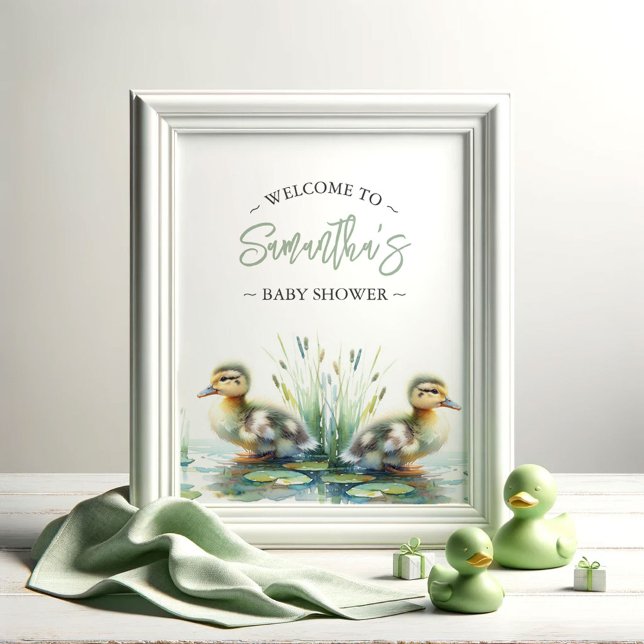 Baby Shower Posters Duck Welcome Sign (Baby shower posters gender neutral watercolor ducks by Do Tell A Belle)