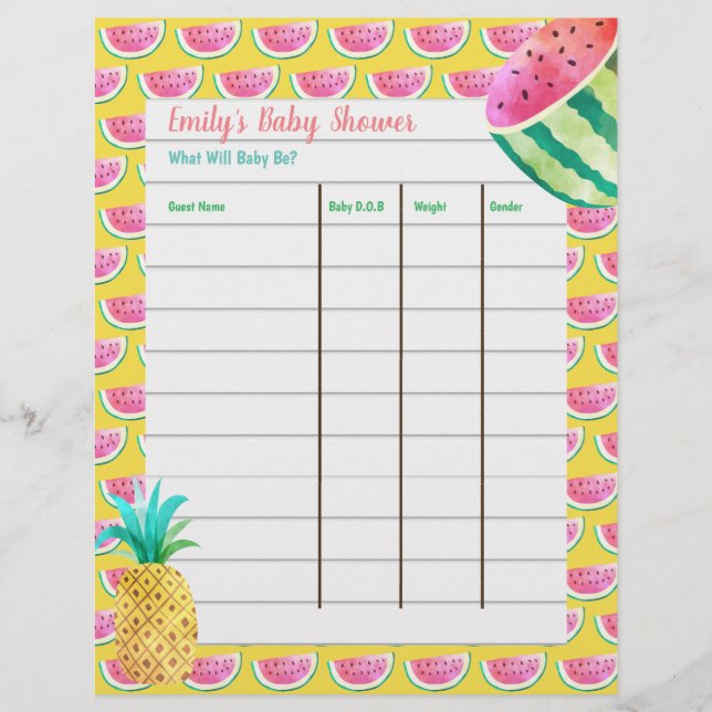 Baby Shower Prediction Game - Fruity Tropical (Front)
